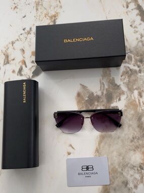 Balenciaga Rimless Sunglasses with Black Frames & Purple Gradient Lenses